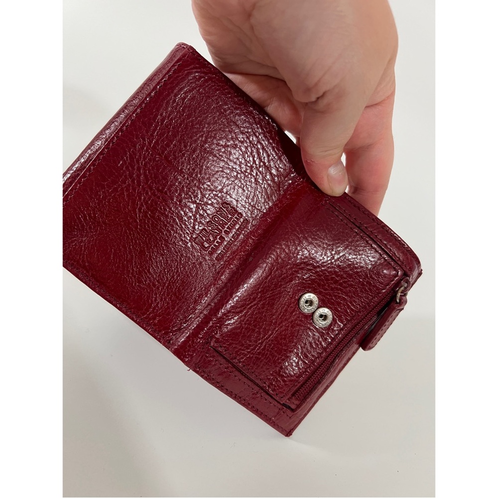 Wilsons Leather Billfold in Red Leather with snap closures and zip pockets - Picture 5 of 7